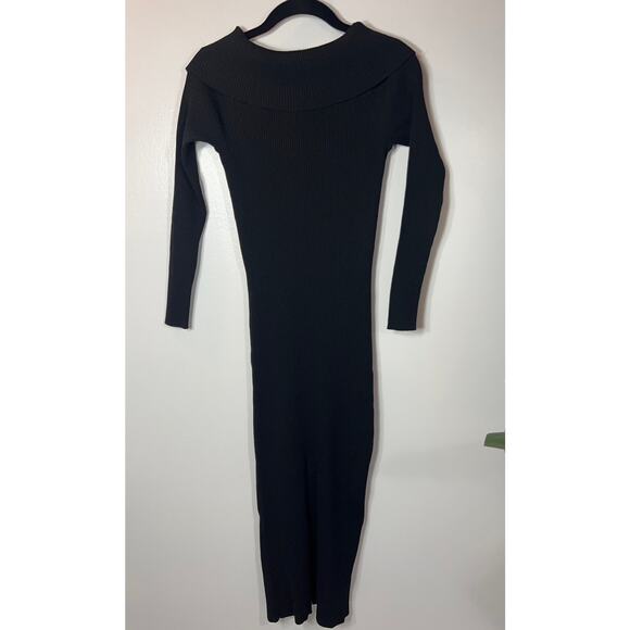 New MNG MANGO Black Off Shoulder Long Sleeve Ribbed Sweater Dress S - Picture 6 of 16